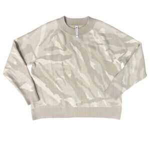 Athleta Tan Camo Camouflage Crew Neck Wool Blend Jacquard Pullover Sweater sz L